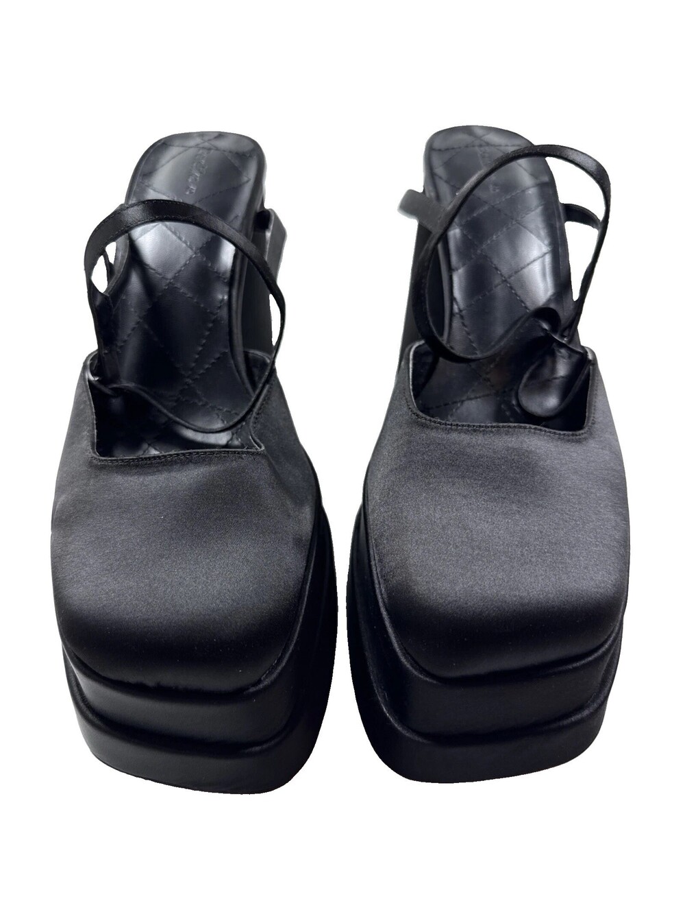 Bershka Women Square Toe Block Heeled Platform Heels in Black SIZE 9 Pre Owned
